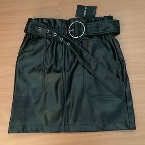 Black Belted Leather High Waisted Skirt